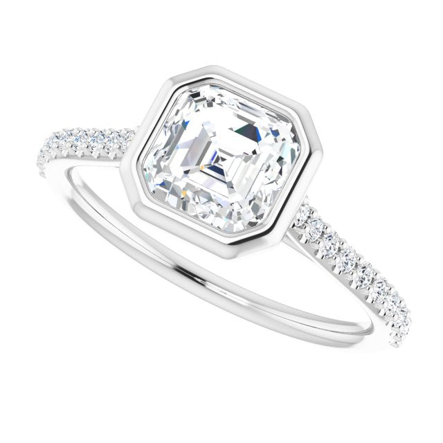 LAYLA Bezel Solitaire Asscher Engagement Ring with Shoulder Diamonds - Platinum - View 5