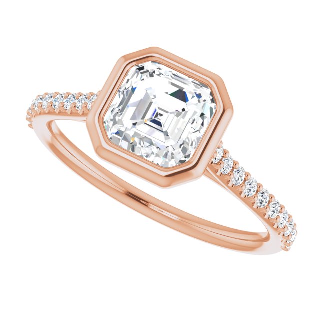 LAYLA Bezel Solitaire Asscher Engagement Ring with Shoulder Diamonds - 18K Rose Gold - View 5