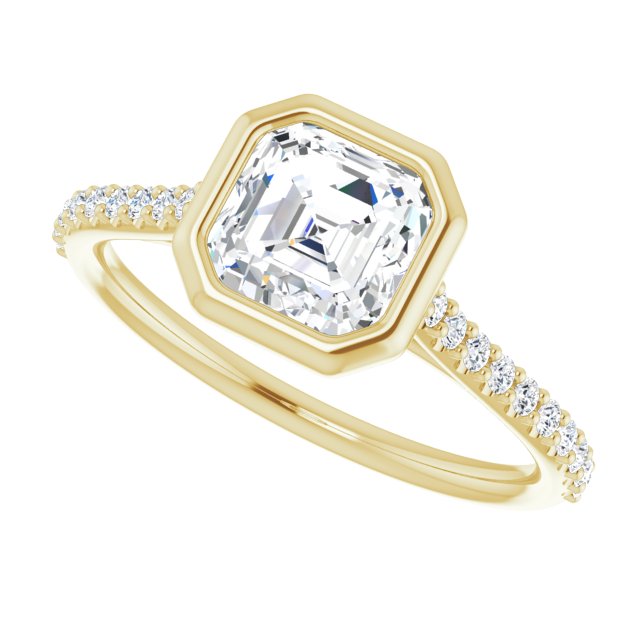 LAYLA Bezel Solitaire Asscher Engagement Ring with Shoulder Diamonds - 18K Yellow Gold - View 5