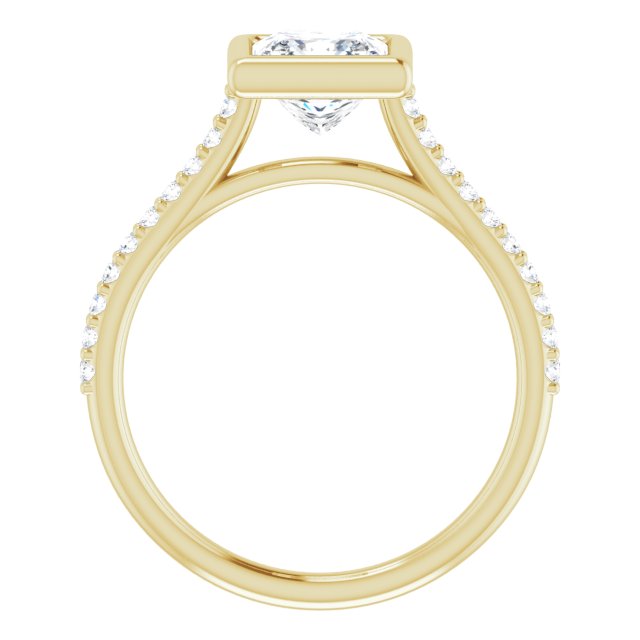 LAYLA Bezel Solitaire Square Engagement Ring with Shoulder Diamonds - 18K Yellow Gold - View 2
