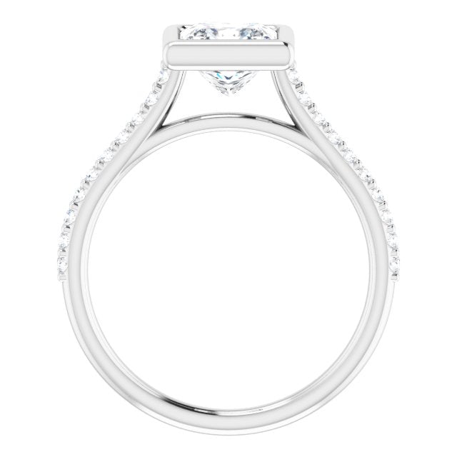 LAYLA Bezel Solitaire Square Engagement Ring with Shoulder Diamonds - Platinum - View 2