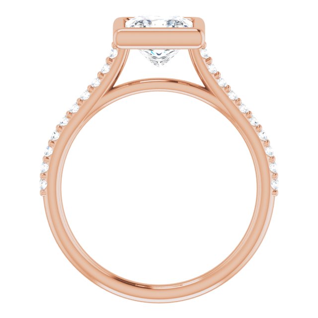 LAYLA Bezel Solitaire Square Engagement Ring with Shoulder Diamonds - 18K Rose Gold - View 2