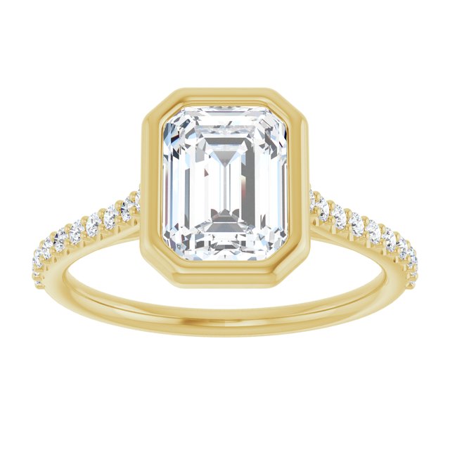 LAYLA Bezel Solitaire Emerald Engagement Ring with Shoulder Diamonds - 18K Yellow Gold - View 3