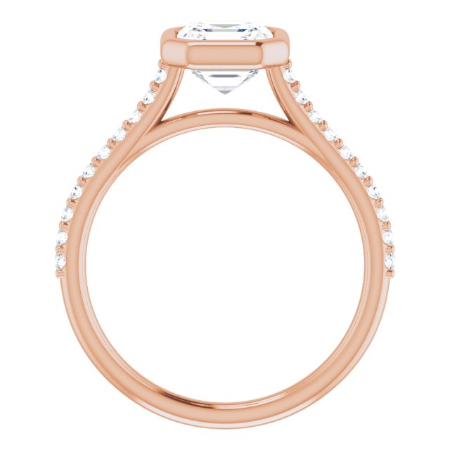 LAYLA Bezel Solitaire Asscher Engagement Ring with Shoulder Diamonds - 18K Rose Gold - View 2