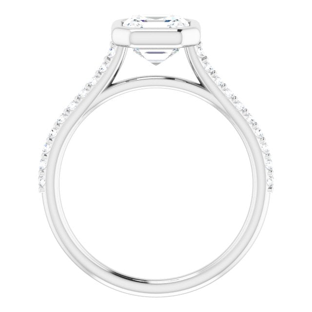 LAYLA Bezel Solitaire Asscher Engagement Ring with Shoulder Diamonds - Platinum - View 2