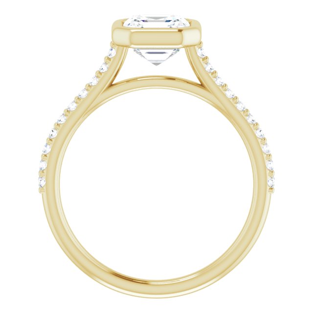 LAYLA Bezel Solitaire Asscher Engagement Ring with Shoulder Diamonds - 18K Yellow Gold - View 2