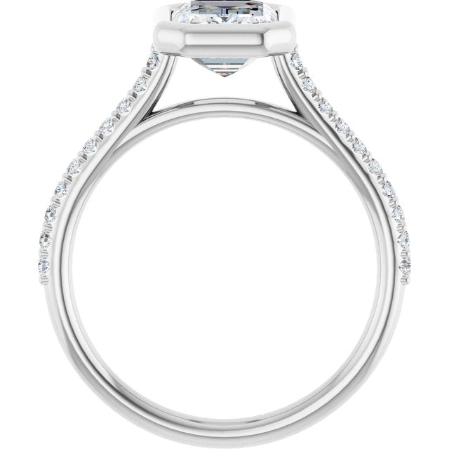 LAYLA Bezel Solitaire Emerald Engagement Ring with Shoulder Diamonds - Platinum - View 2