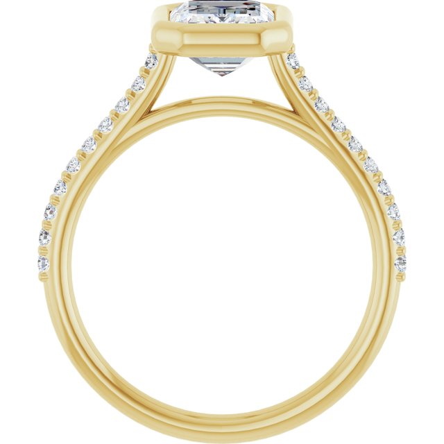 LAYLA Bezel Solitaire Emerald Engagement Ring with Shoulder Diamonds - 18K Yellow Gold - View 2