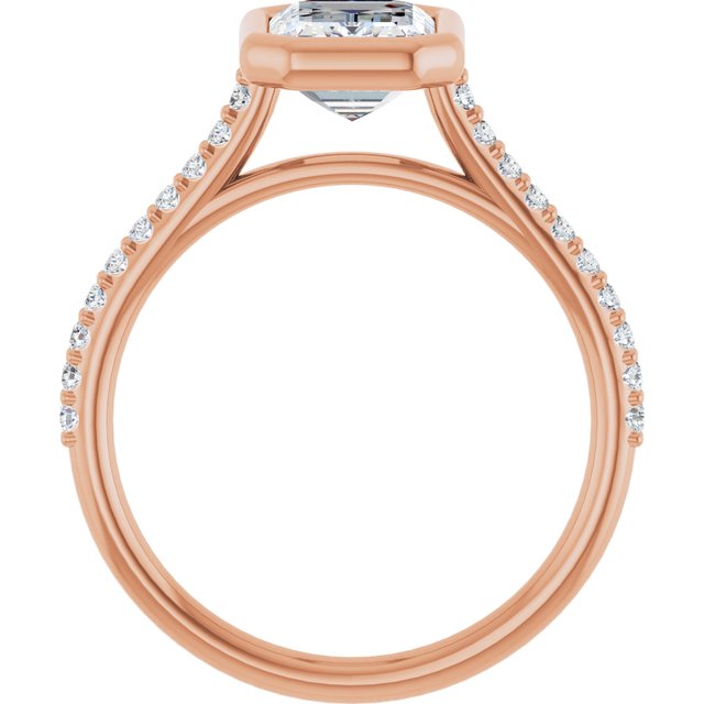 LAYLA Bezel Solitaire Emerald Engagement Ring with Shoulder Diamonds - 18K Rose Gold - View 2
