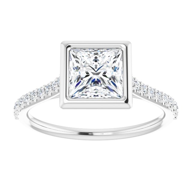 LAYLA Bezel Solitaire Square Engagement Ring with Shoulder Diamonds - Platinum - View 3