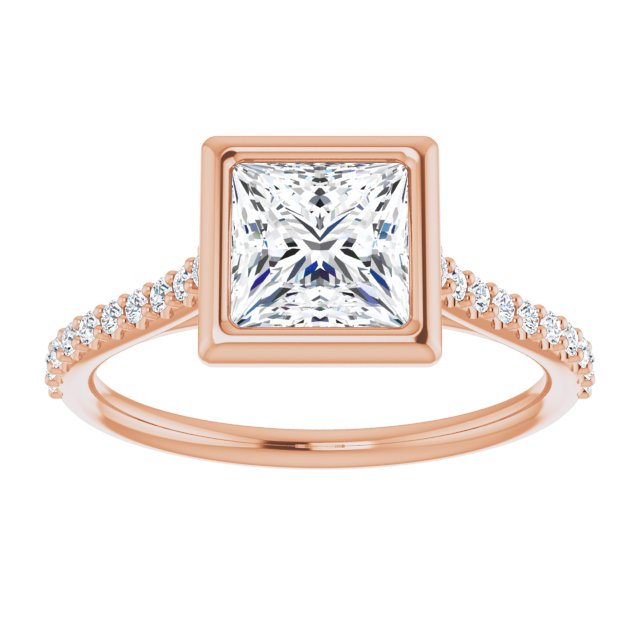 LAYLA Bezel Solitaire Square Engagement Ring with Shoulder Diamonds - 18K Rose Gold - View 3