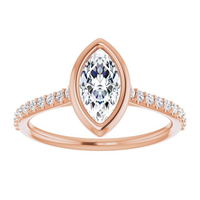 LAYLA Bezel Solitaire Marquise Engagement Ring with Shoulder Diamonds - 18K Rose Gold - View 3