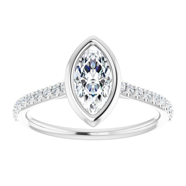 LAYLA Bezel Solitaire Marquise Engagement Ring with Shoulder Diamonds - Platinum - View 3