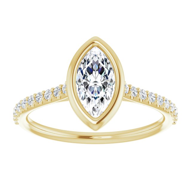LAYLA Bezel Solitaire Marquise Engagement Ring with Shoulder Diamonds - 18K Yellow Gold - View 3