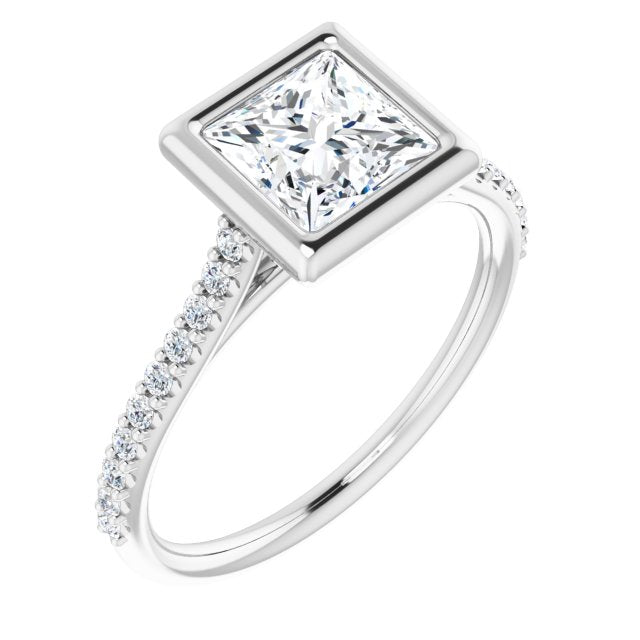 LAYLA Bezel Solitaire Square Engagement Ring with Shoulder Diamonds - Platinum - View 1