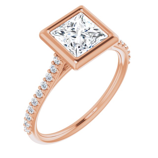 LAYLA Bezel Solitaire Square Engagement Ring with Shoulder Diamonds - 18K Rose Gold - View 1