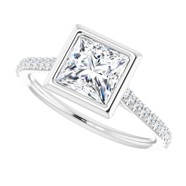 LAYLA Bezel Solitaire Square Engagement Ring with Shoulder Diamonds - Platinum - View 5