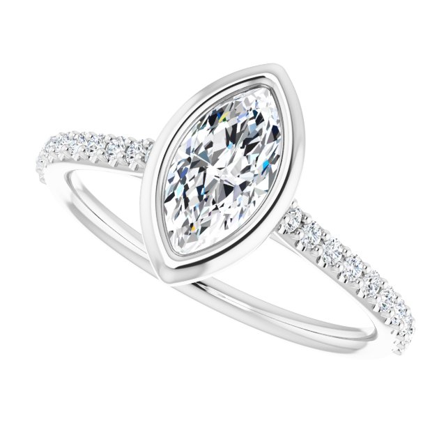 LAYLA Bezel Solitaire Marquise Engagement Ring with Shoulder Diamonds - Platinum - View 5