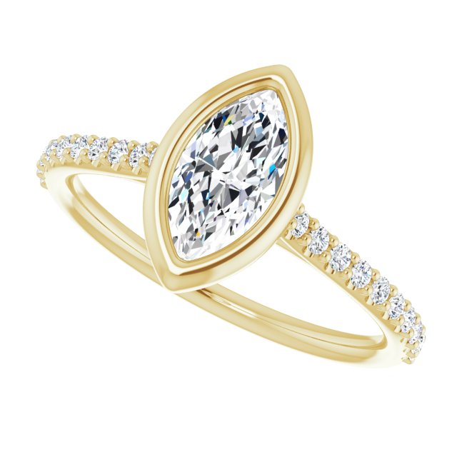 LAYLA Bezel Solitaire Marquise Engagement Ring with Shoulder Diamonds - 18K Yellow Gold - View 5
