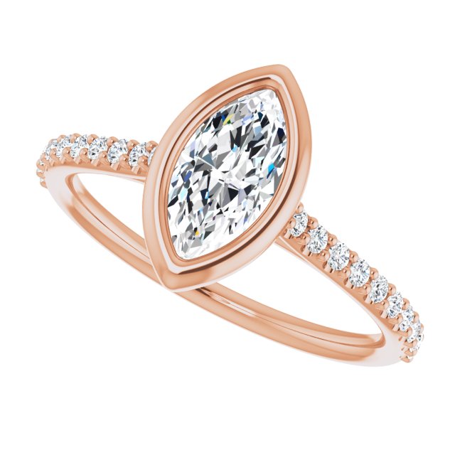 LAYLA Bezel Solitaire Marquise Engagement Ring with Shoulder Diamonds - 18K Rose Gold - View 5