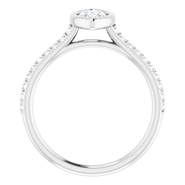 LAYLA Bezel Solitaire Marquise Engagement Ring with Shoulder Diamonds - Platinum - View 2