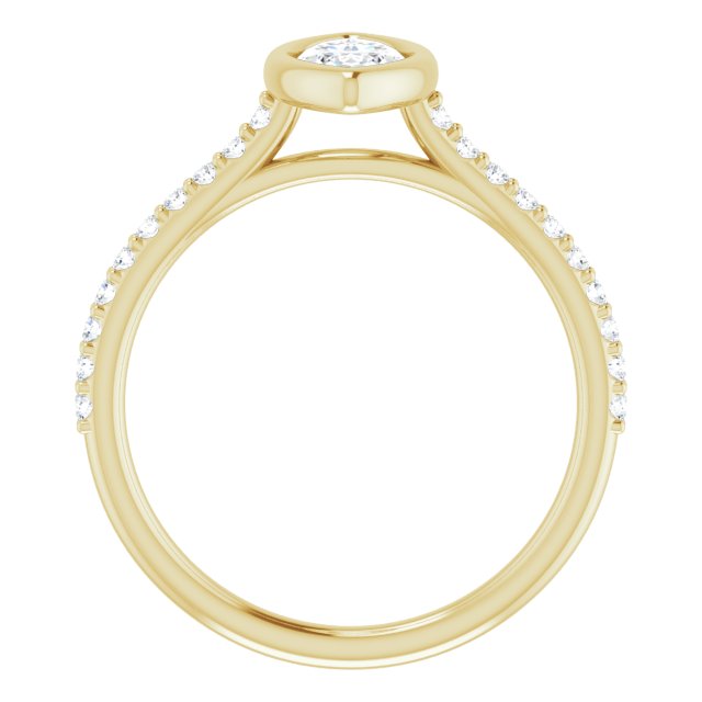 LAYLA Bezel Solitaire Marquise Engagement Ring with Shoulder Diamonds - 18K Yellow Gold - View 2