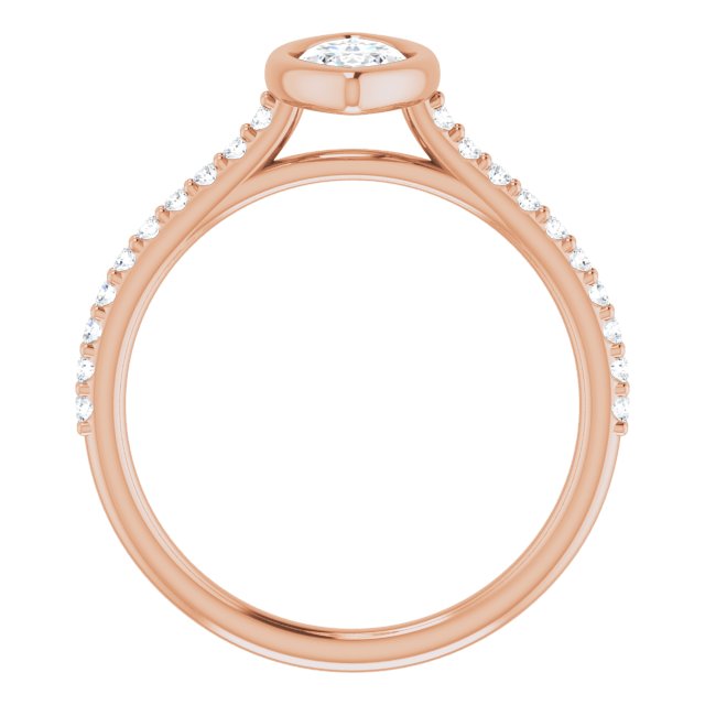 LAYLA Bezel Solitaire Marquise Engagement Ring with Shoulder Diamonds - 18K Rose Gold - View 2