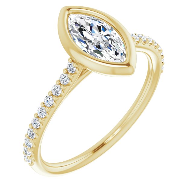 LAYLA Bezel Solitaire Marquise Engagement Ring with Shoulder Diamonds - 18K Yellow Gold - View 1