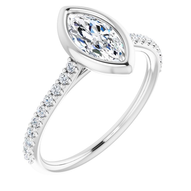 LAYLA Bezel Solitaire Marquise Engagement Ring with Shoulder Diamonds - Platinum - View 1