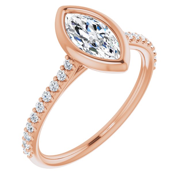 LAYLA Bezel Solitaire Marquise Engagement Ring with Shoulder Diamonds - 18K Rose Gold - View 1