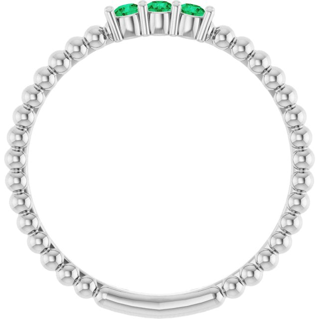 10K White Lab-Grown Emerald Beaded Ring Jewelry