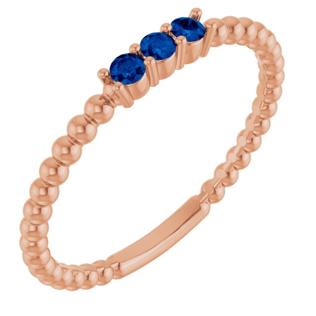 10K Rose Gold Lab-Grown Blue Sapphire 2 mm 10K White Lab-Grown Emerald Beaded Ring Jewelry