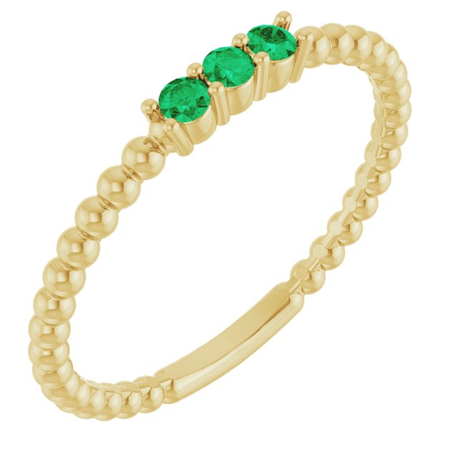 10K Yellow Gold Lab-Grown Emerald 2 mm 10K White Lab-Grown Emerald Beaded Ring Jewelry