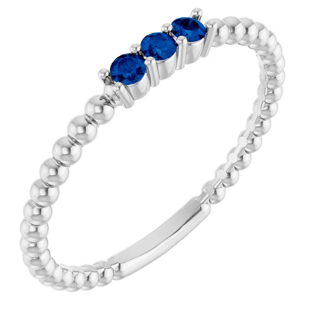 Platinum Lab-Grown Blue Sapphire 2 mm 10K White Lab-Grown Emerald Beaded Ring Jewelry