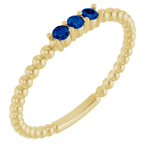 10K Yellow Gold Lab-Grown Blue Sapphire 2 mm 10K White Lab-Grown Emerald Beaded Ring Jewelry
