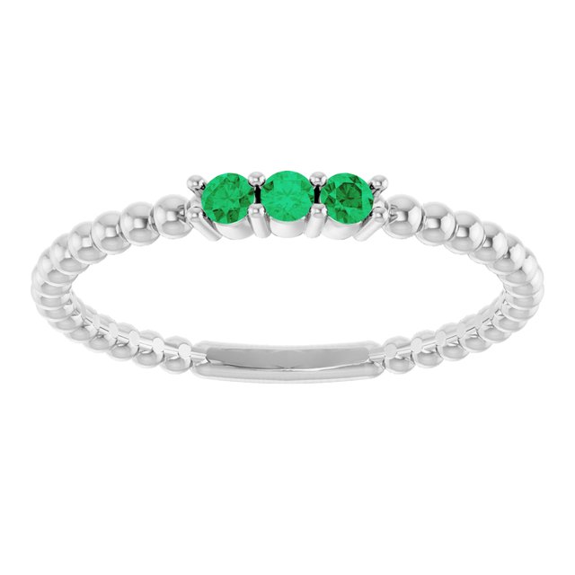 10K White Lab-Grown Emerald Beaded Ring Jewelry
