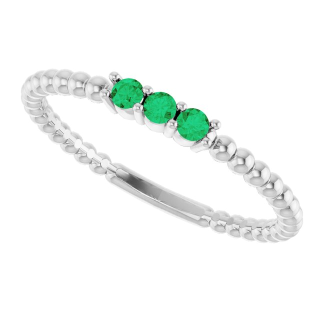 10K White Lab-Grown Emerald Beaded Ring Jewelry
