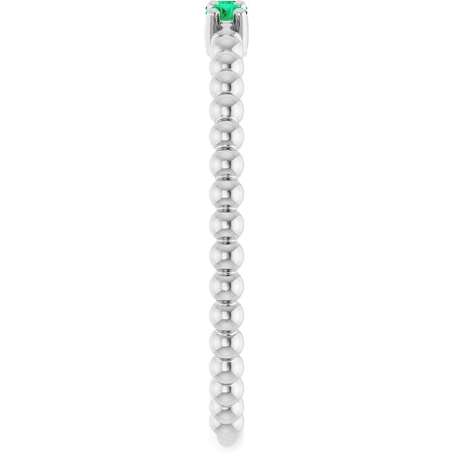 10K White Lab-Grown Emerald Beaded Ring Jewelry