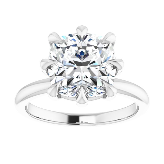 CATALINA Solitaire Cushion Engagement Ring with Talon Claws - Platinum - View 3