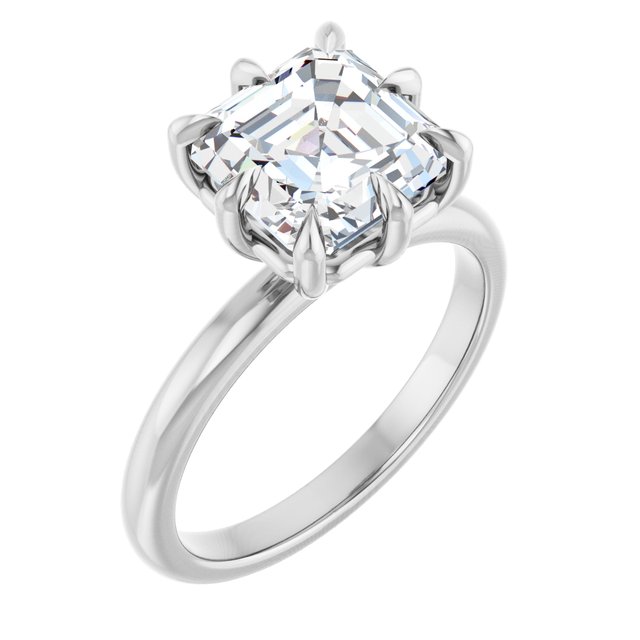 CATALINA Solitaire Asscher Engagement Ring with Talon Claws - Platinum - View 1