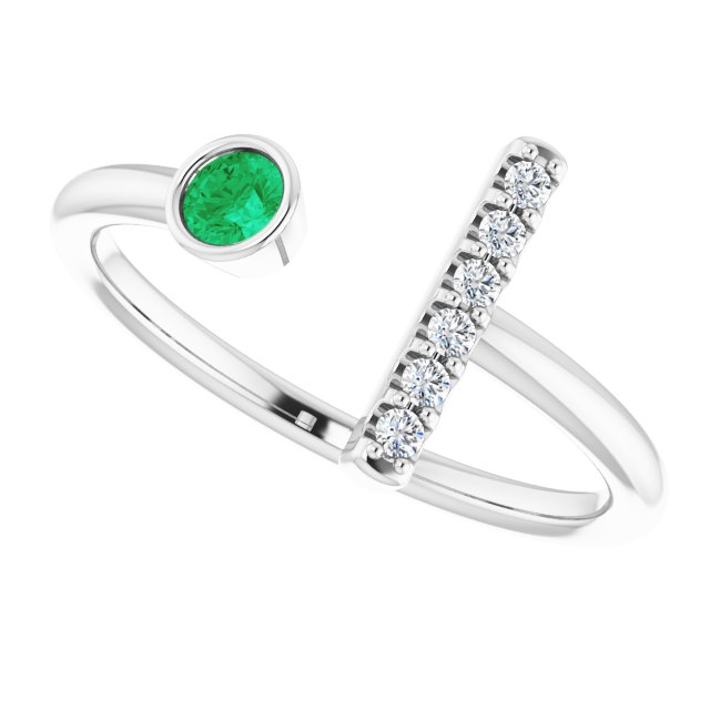 10K White Lab-Grown Emerald &amp; .05 CTW Natural Diamond Bar Ring Jewelry