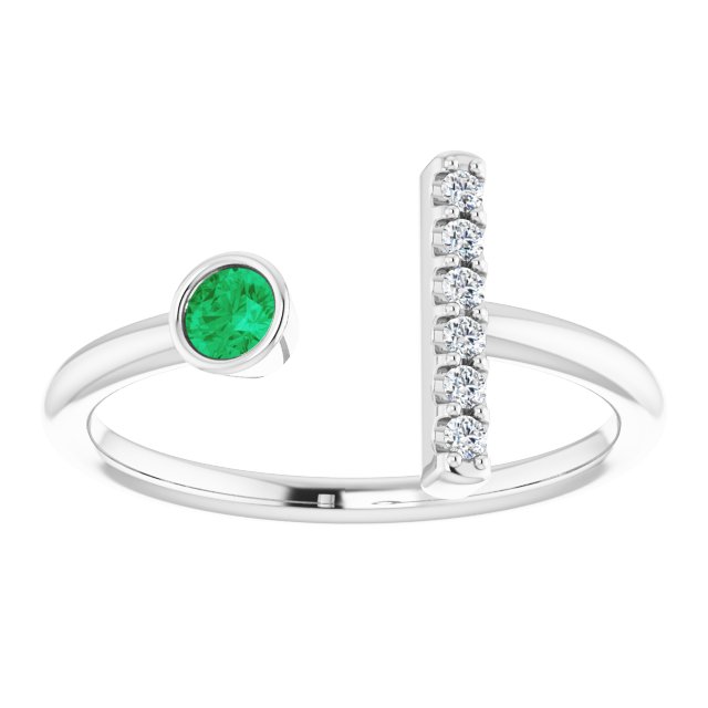 10K White Lab-Grown Emerald &amp; .05 CTW Natural Diamond Bar Ring Jewelry