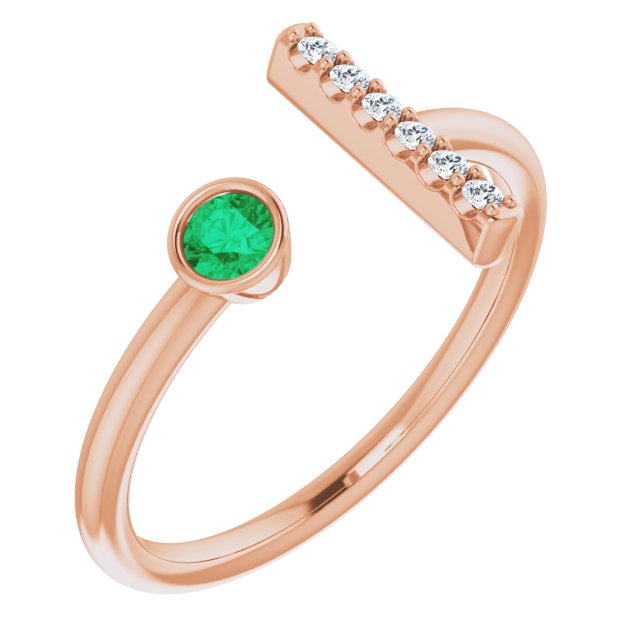 10K Rose Gold Lab-Grown Emerald 3 mm 10K White Lab-Grown Emerald &amp; .05 CTW Natural Diamond Bar Ring Jewelry