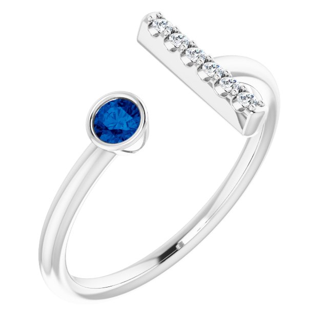 10K White Gold Lab-Grown Blue Sapphire 3 mm 10K White Lab-Grown Emerald &amp; .05 CTW Natural Diamond Bar Ring Jewelry