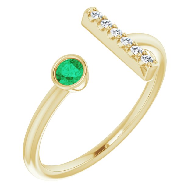 10K Yellow Gold Lab-Grown Emerald 3 mm 10K White Lab-Grown Emerald &amp; .05 CTW Natural Diamond Bar Ring Jewelry