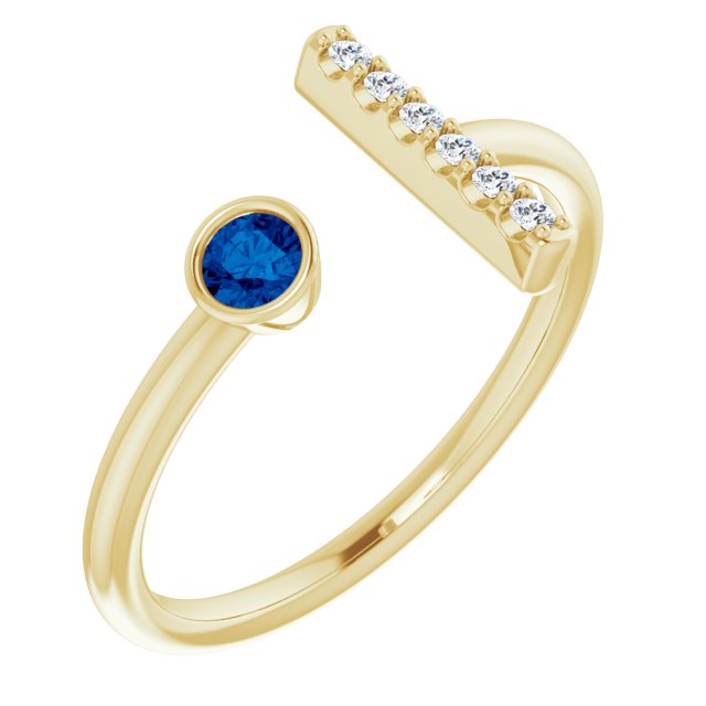 10K Yellow Gold Lab-Grown Blue Sapphire 3 mm 10K White Lab-Grown Emerald &amp; .05 CTW Natural Diamond Bar Ring Jewelry