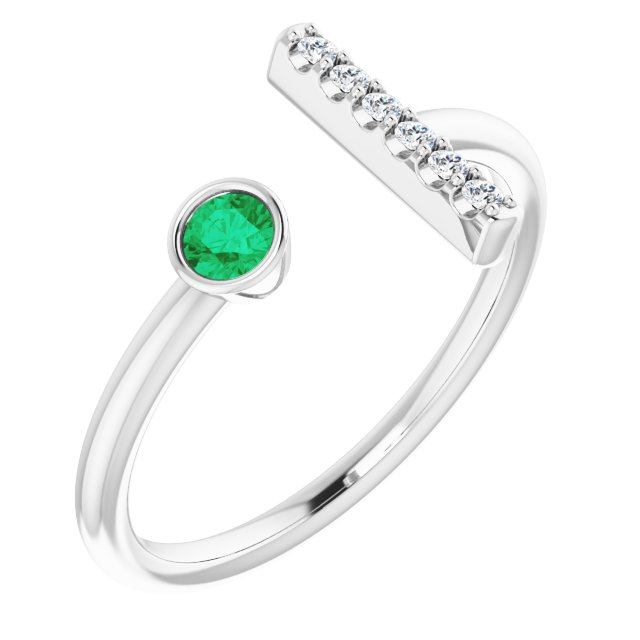 10K White Lab-Grown Emerald &amp; .05 CTW Natural Diamond Bar Ring Jewelry