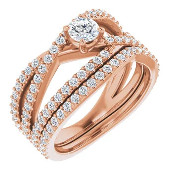 TARA Soliatre Engagement Ring with diamond set cross-over band