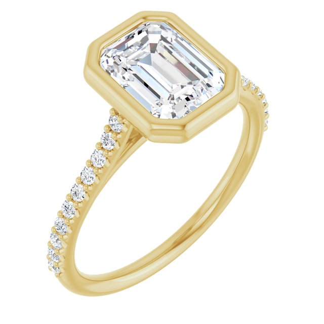 LAYLA Bezel Solitaire Emerald Engagement Ring with Shoulder Diamonds - 18K Yellow Gold - View 1
