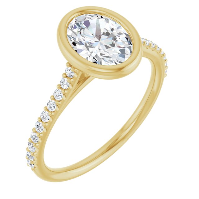 LAYLA Bezel Solitaire Oval Engagement Ring with Shoulder Diamonds - 18K Yellow Gold - View 1